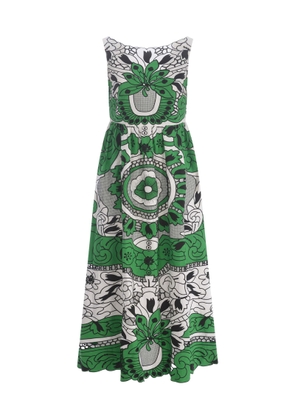 Red Valentino White And Green Cut-Out Flower Embroidered Dress