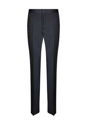 Canali Black Mohair Satin-Stripe Trousers