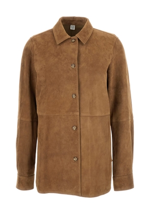 Totême Brown Panelled Shirt In Suede Woman