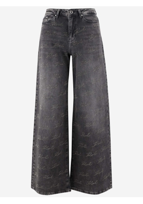 Karl Lagerfeld Stretch Cotton Denim Jeans With Rhinestone Logo