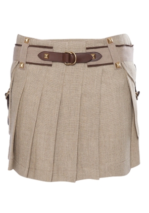 Alberta Ferretti Brown Pleated Linen Skirt