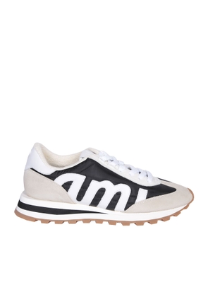 Ami Alexandre Mattiussi Leather And Canvas Sneakers In Black And Ivory