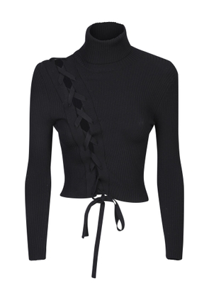 Ssheena Black Lace-Up Cropped Sweater
