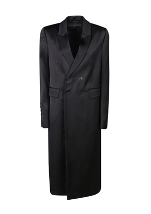 Sapio Double-Breasted Viscose Satin Coat In Black