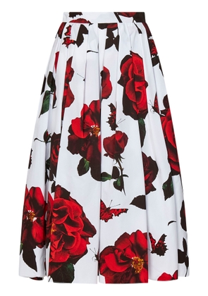 Alexander Mcqueen Tudor Rose Print Pleated Midi Skirt In Cotton Woman