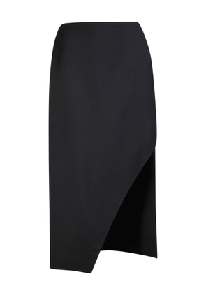 Alexander Mcqueen Black Wool Midi Skirt With Slit