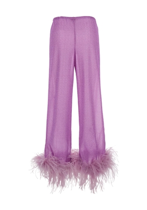Oseree Lumière Plumage Violet Pants With Feathers And Drawstring In Polyamide Blend Woman