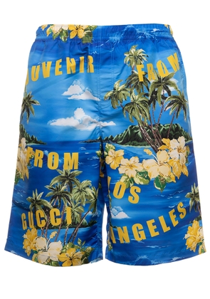 Gucci Light-Blue Swim Shorts With All-Over Graphic Print In Nylon Man