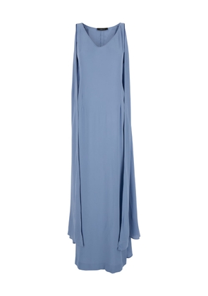 Federica Tosi Light Blue Maxi Dress With Cape In Silk Blend Woman