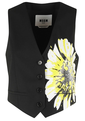 Msgm Floral-Printed V-Neck Waistcoat