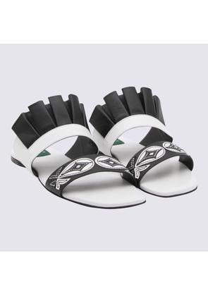 Pucci Black And White Leather Goccia Applique Flat Sandals