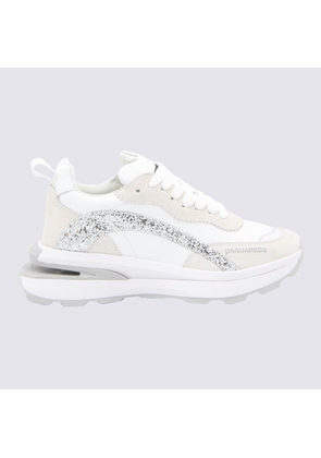 Dsquared2 Ivory, Beige And Silver-Tone Suede Sneakers