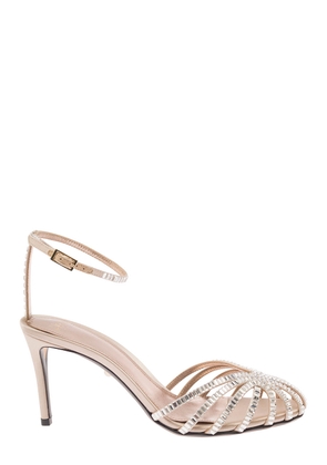 Alevì Penelope Beige Sandals With Rhinestone Embellishment And Stiletto Heel In Leather And Silk Woman
