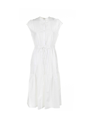 Woolrich White Gathered Dress In Poplin