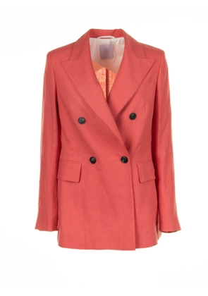 Eleventy Coral Double-Breasted Linen Jacket