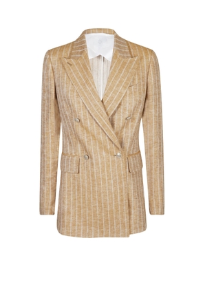 Eleventy Double-Breasted Striped Linen Jacket