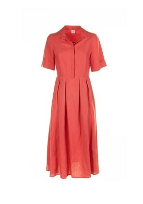 Eleventy Long Coral Half-Sleeved Linen Dress