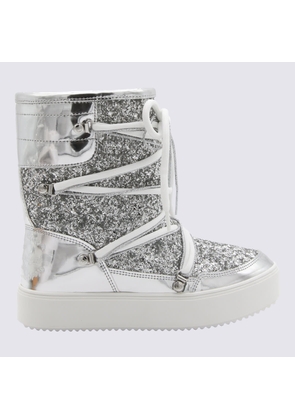 Chiara Ferragni Silver Glitter Flat Ankle Boots