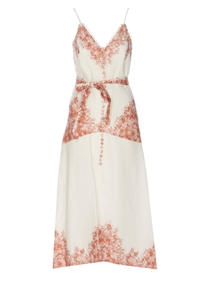 Twinset Midi Linen Dress With Flower Print