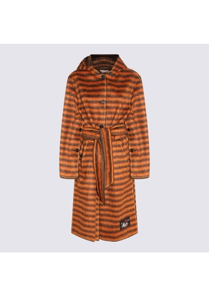 Marni Orange Mohair And Virgin Wool Blend Stripe Coat