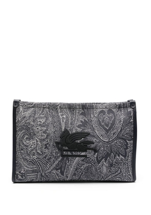 Etro Navy Blue Large Pouch With Paisley Jacquard Motif