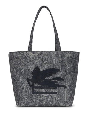Etro Navy Blue Large Tote Bag With Paisley Jacquard Motif