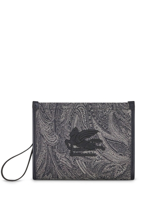 Etro Navy Blue Pouch With Paisley Jacquard Motif