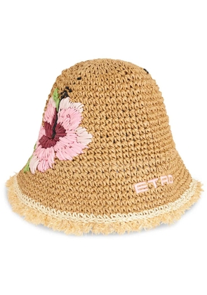 Etro Raffia Bucket Hat With Embroidery