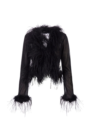 Oseree Black Lumiere Blouse With Feathers