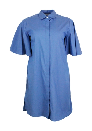 Barba Napoli Short 3/4 Sleeve Dress In Stretch Cotton With Concealed Button Placket
