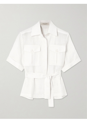 Giuliva Heritage - Jane Belted Embroidered Striped Linen Shirt - White - IT36,IT38,IT40,IT42,IT44,IT46,IT48