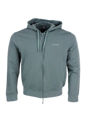 Armani Collezioni Long-Sleeved Full Zip Drawstring Hoodie With Small Logo On The Chest