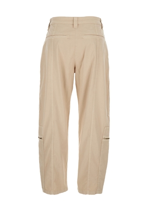 Pinko Beige Cargo Pants With Multiple Pockets In Cotton Woman