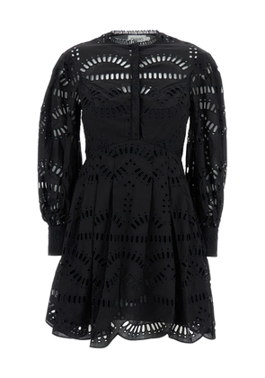 Charo Ruiz Franca Mini Black Dress With Floreal Print In Cotton Blend Woman