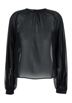 The Andamane Black Blouse With Crew Neck In Stretch Silk Woman