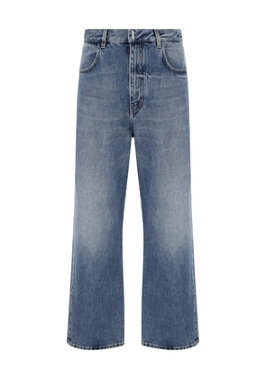 Givenchy Light Blue Straight Jeans With Logo Plaque In Cotton Denim Man