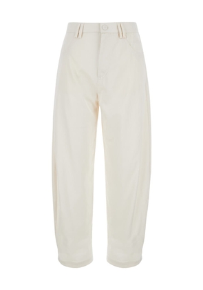 Pinko White Wide Cuffed Pants In Viscose And Cotton Woman