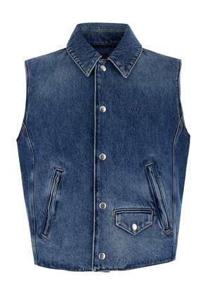 Givenchy Light Blue Vest With Snap Buttons And Logo Embroidery In Cotton Denim Man