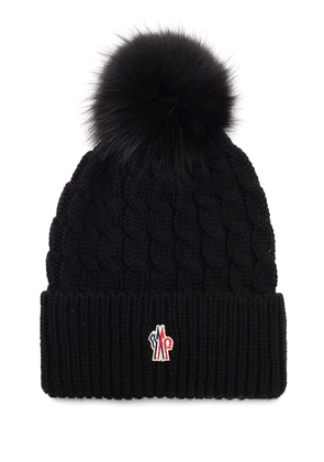 Moncler Grenoble Black Wool Beanie With Pompon