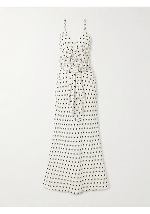 Balmain - Floral-appliquéd Gathered Polka-dot Crepe Gown - White - FR34,FR36,FR38,FR40,FR42