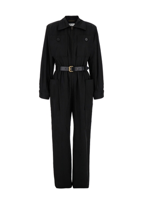 Saint Laurent Black Jumpsuit With Pockets And Belt In Cotton Woman