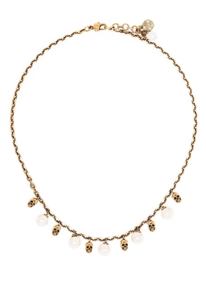 Alexander Mcqueen Pearly Skull Necklace In Antiqued Gold