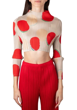 Pleats Please Issey Miyake Bean Dots High-Neck Pleated Cropped Top