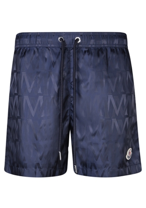 Moncler Navy Blue Swim Shorts With Monogram Motif