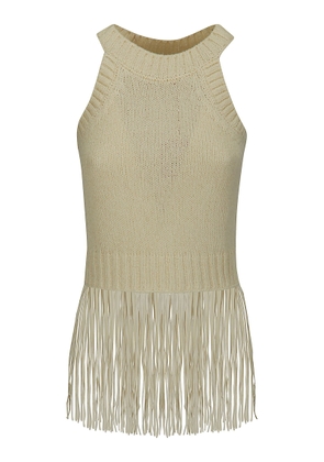 Wild Cashmere Cropped Top Tank With Suede Frings