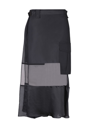 Sacai Black Fabric Combo Midi Skirt