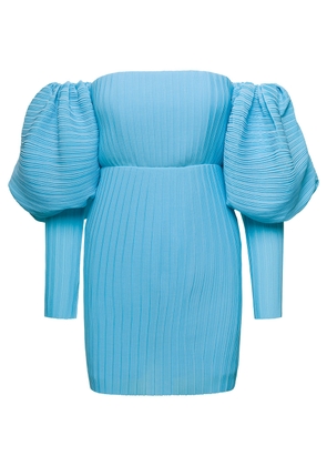 Solace London Light -Blue Skye Off-Shoulder Mini Dress In Polyester Woman
