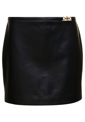 Versace Black Mini-Skirt With Medusa Detail In Smooth Leather Woman