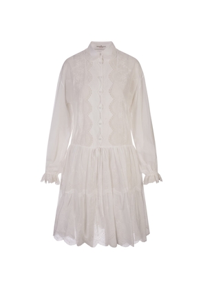 Ermanno Scervino White Midi Shirt Dress With Flower Embroidery