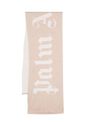 Palm Angels Reversible Beige And White Scarf With Logo